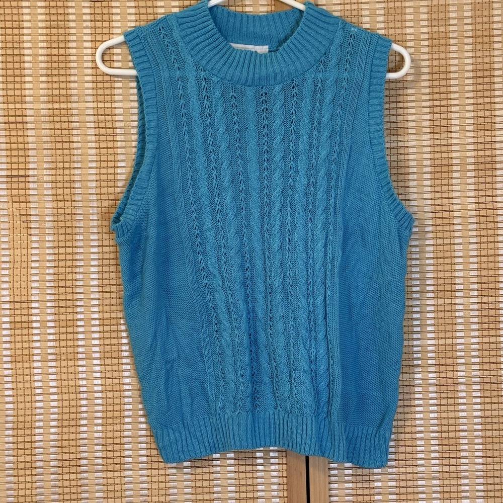 BFA Classics Womens M Sweater Vest Aqua Cable Knit Preppy Office Career Leisure